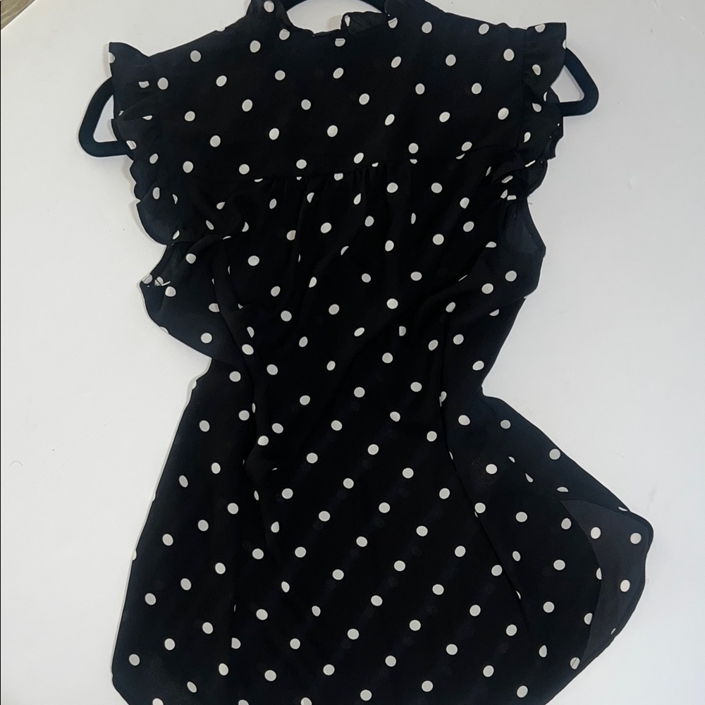 LOFT Black and White Polka Dot Blouse - Picture 6 of 8